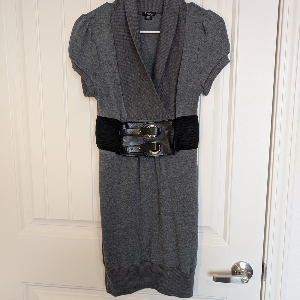 Gray Ribbed Sweater Dress